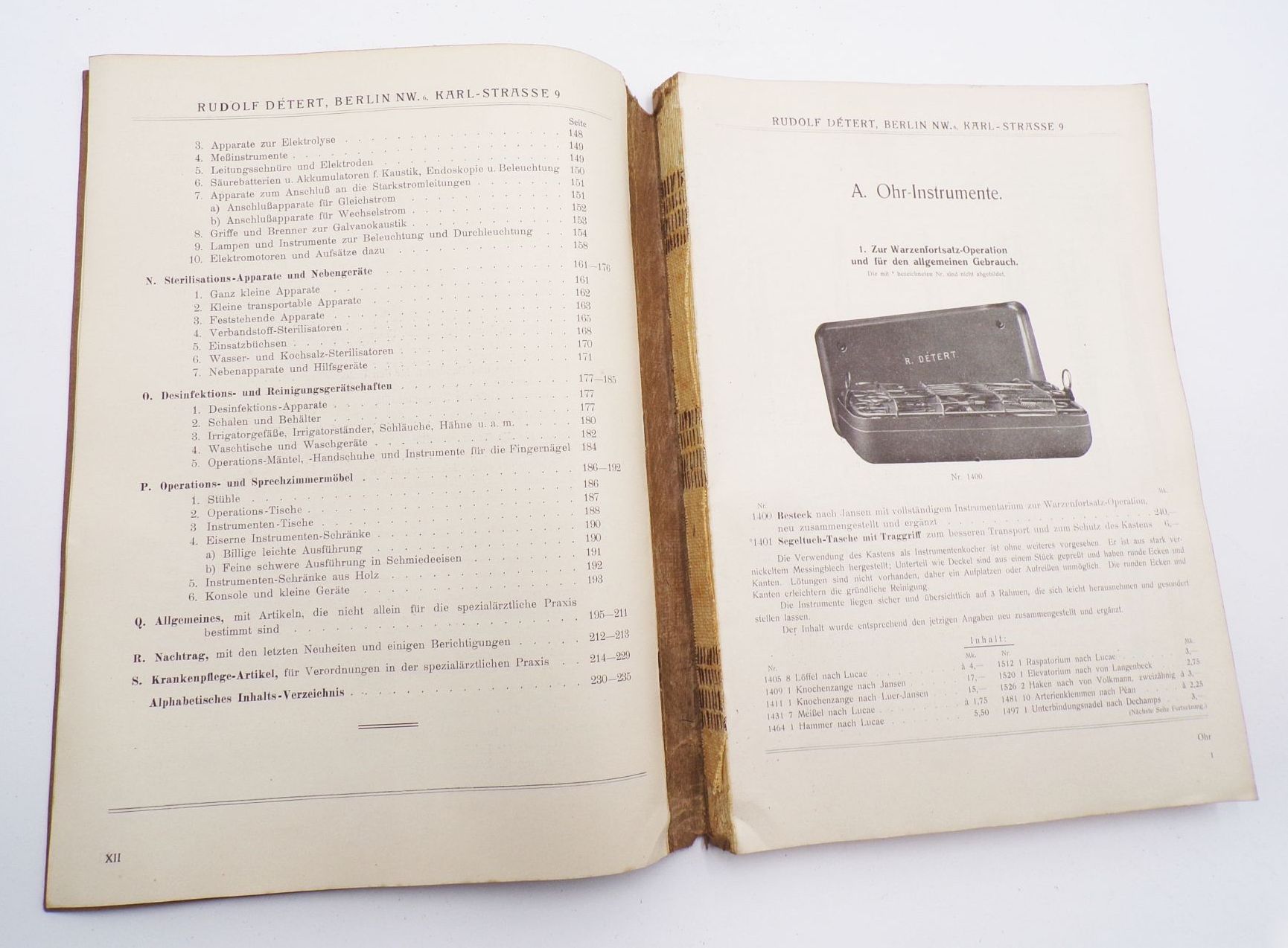 Rudolf Detert Berlin Instrumente für Ohr Nase Hals und Schlund Katalog um 1915
