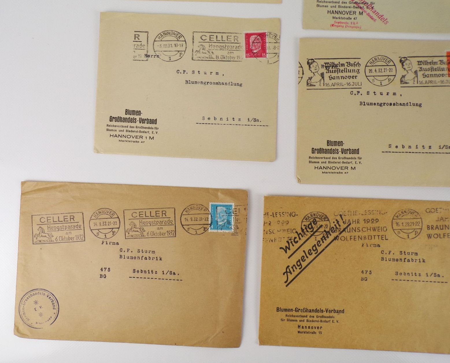 Briefe Konvolut 1932 Blumen Großhandel Verband Hannover Maschinenstempel 