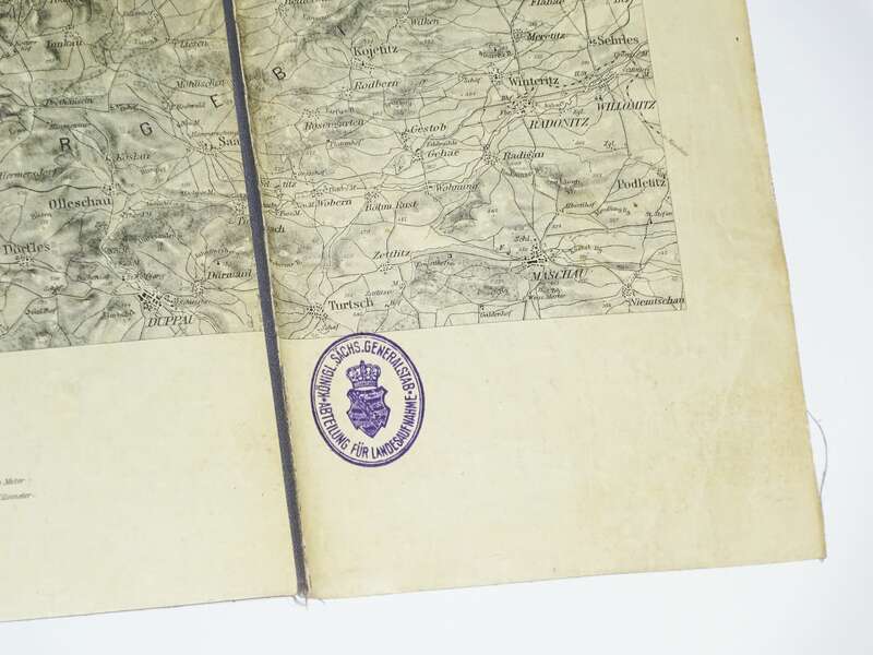 Alte Leinen Landkarte mittleres Erzgebirge Generalstab Stempel um 1910 !
