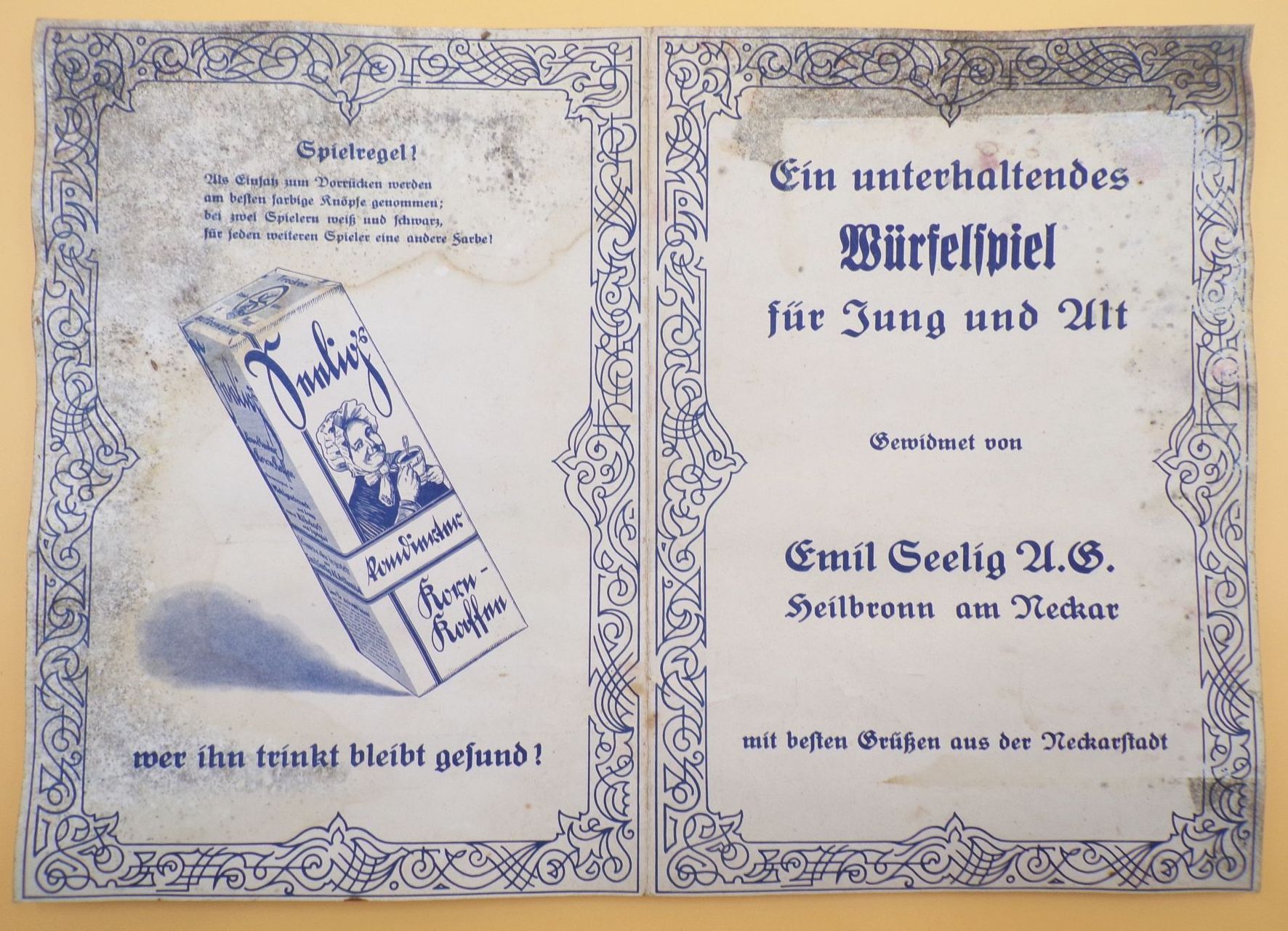 Altes Reklame Spiel Seelig Kaffee Werbung Spielplan um 1930