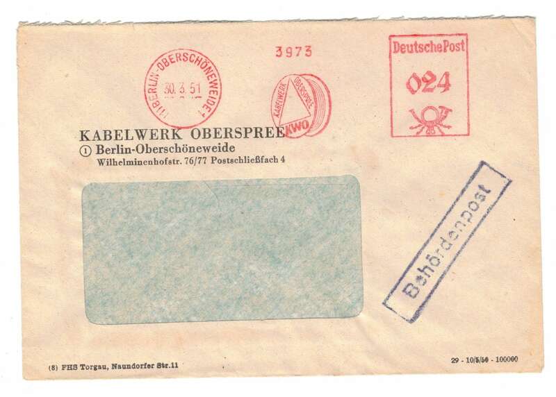 Firmen Brief 1951 Kabelwerke Oberspree Berlin Oberschönweide 