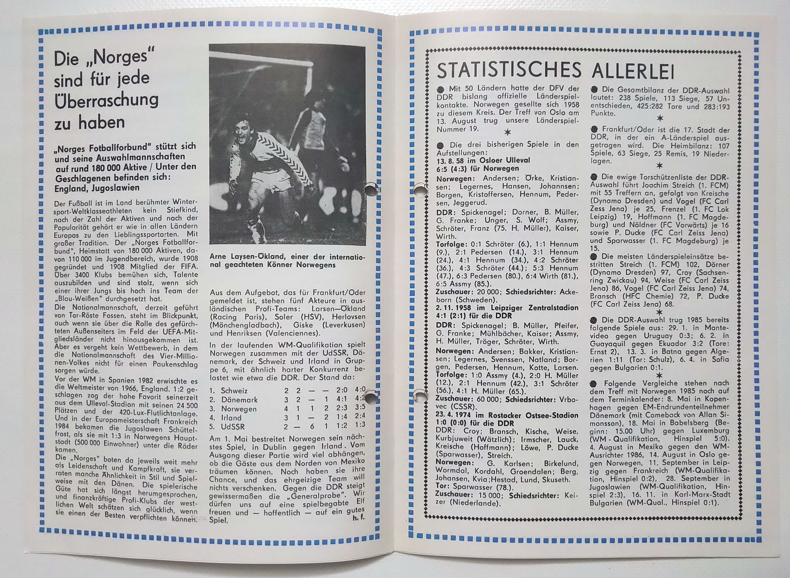 Fußball Programmheft Fußball Länderspiel DDR - Norwegen