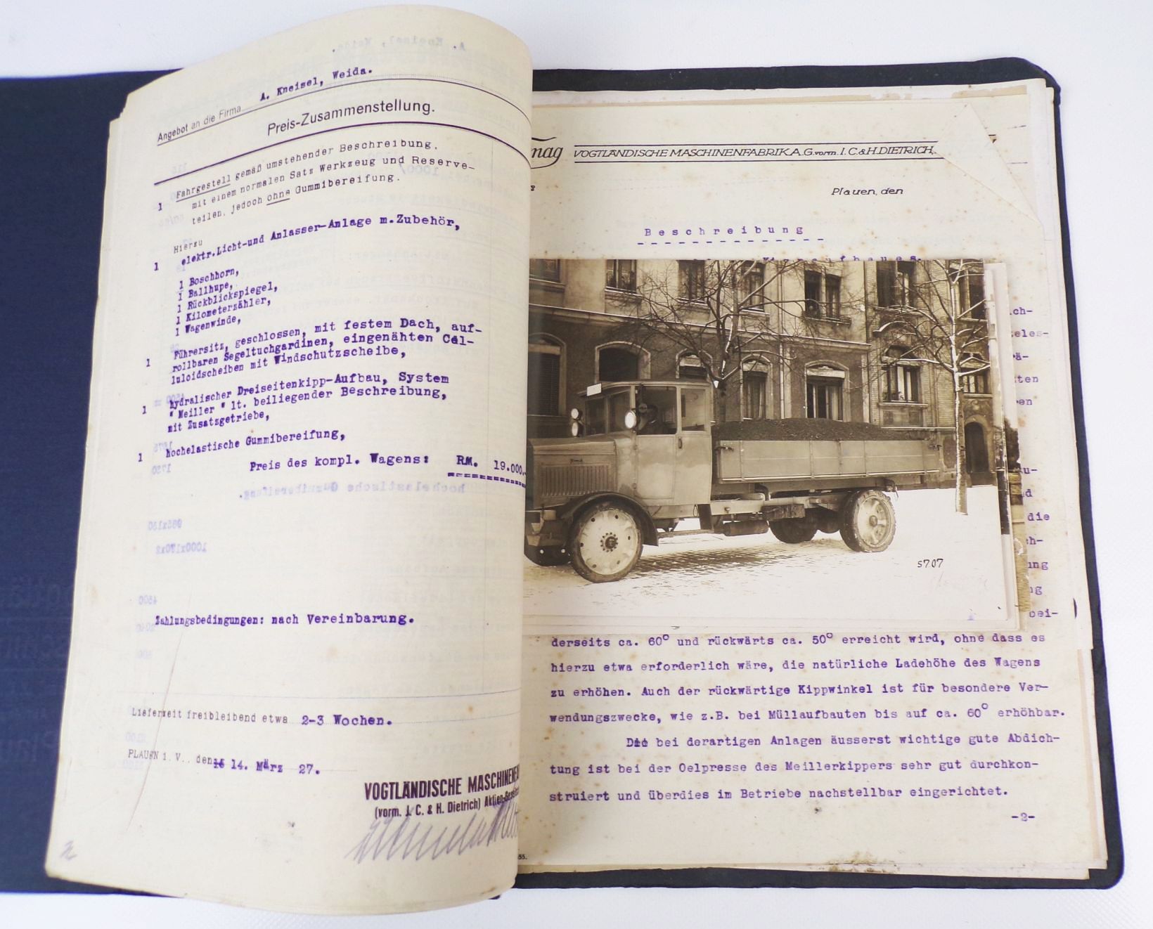 Vomag Plauen Automobil Lastkraftwagen Angebot 1927 Fotos Prospekte