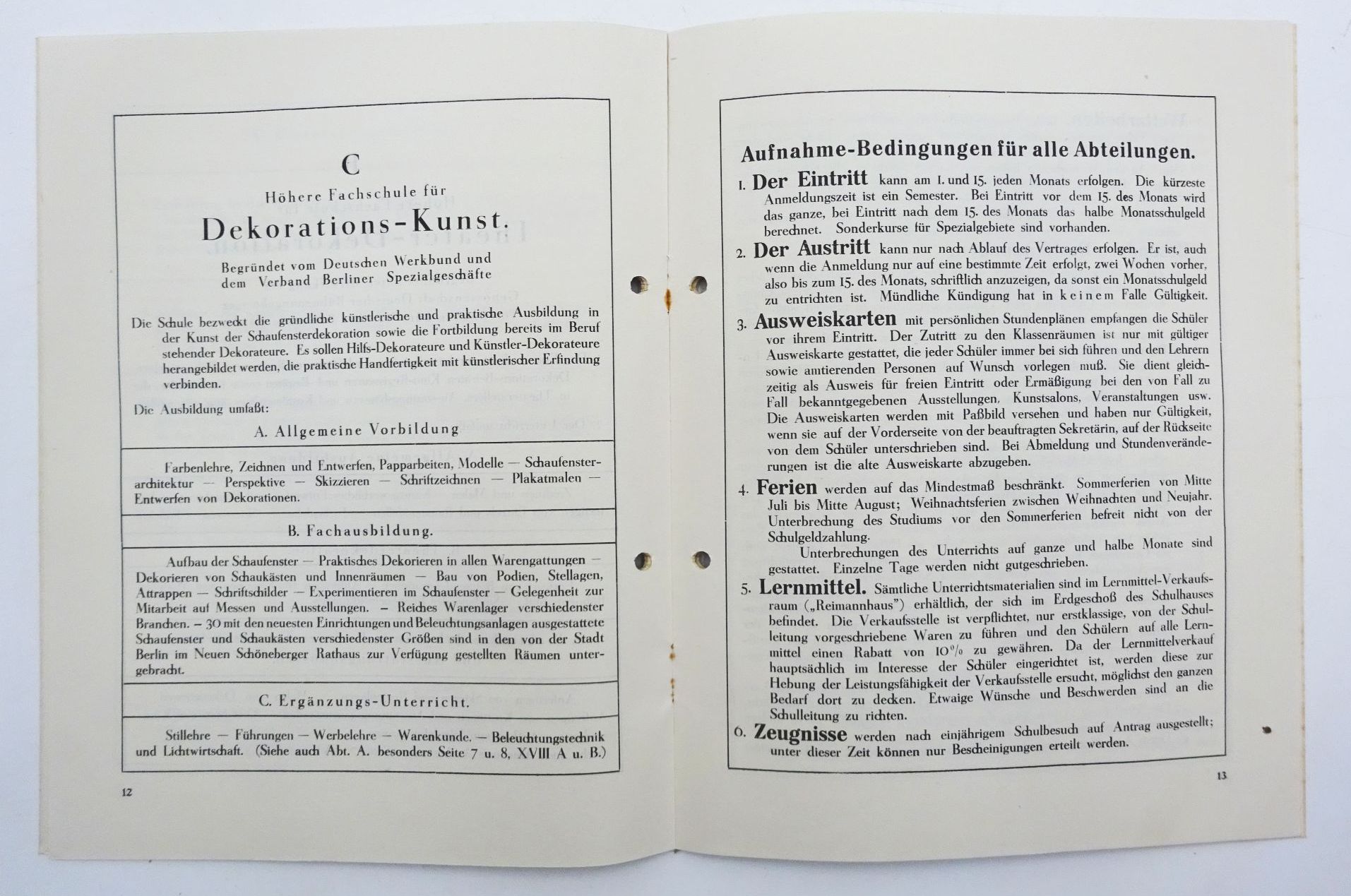 Alte Dokumente Schule Reimann Berlin Dekorationskunst 1929 Alte Dokumente Schule Reimann Berlin Dekorationskunst 1929