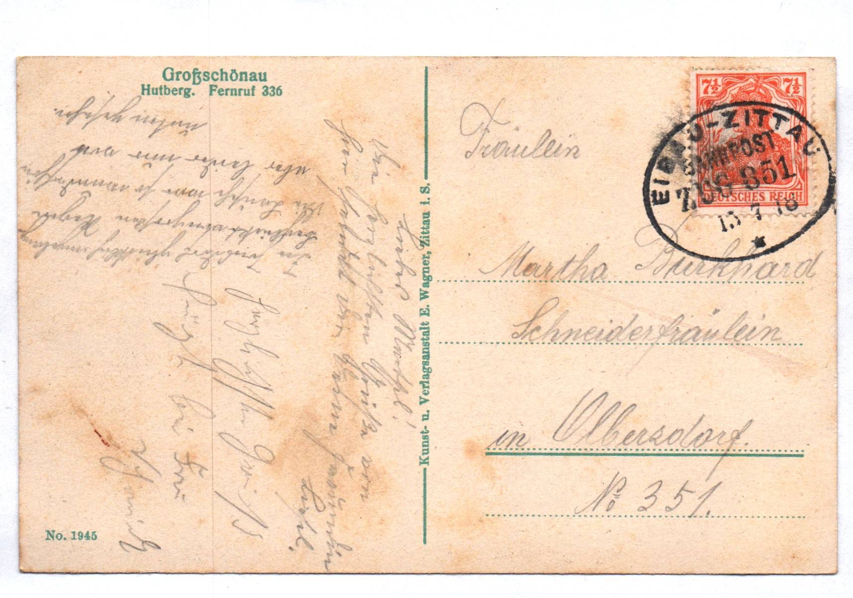 Ak Großschönau Hutberg Bahnpost Eibau Zittau 1918 Ak Großschönau Hutberg Bahnpost Eibau Zittau 1918