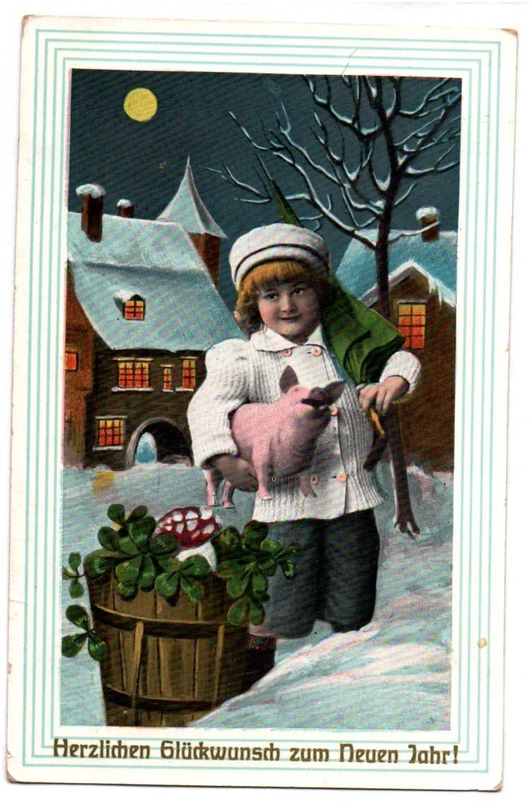 Ak Bube mit Glücksschwein Klee Neujahr 1912