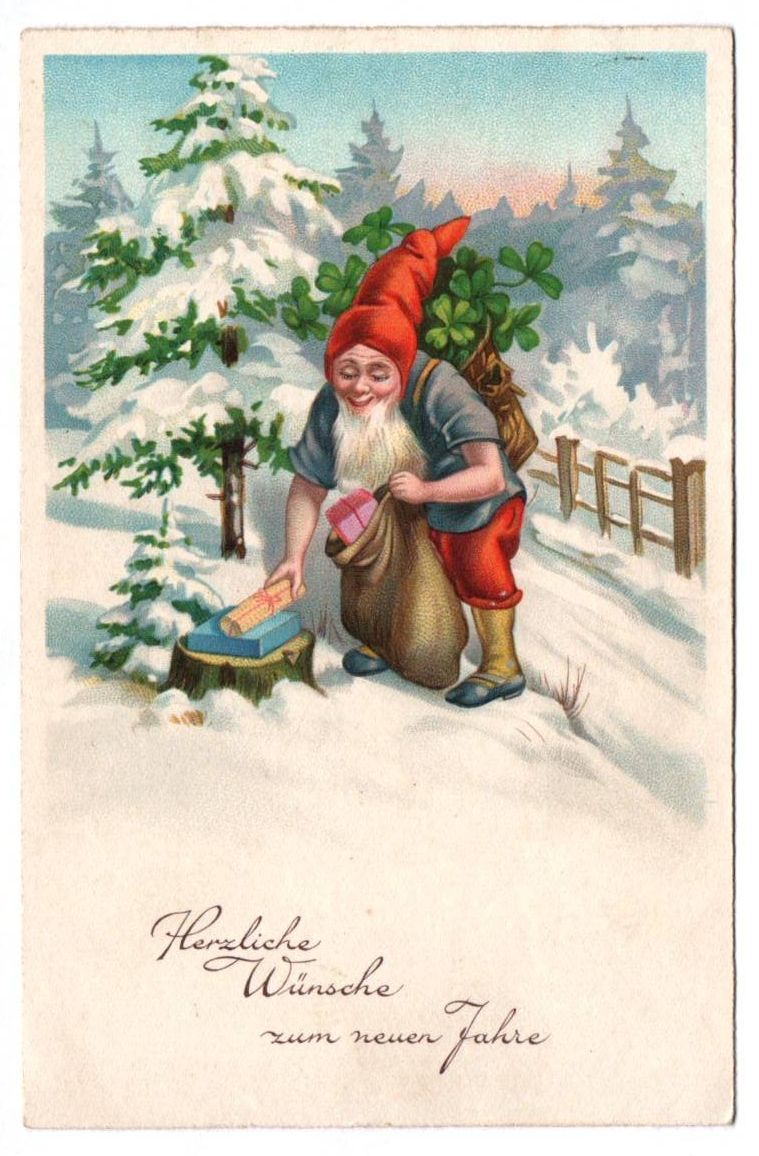 Ak Zwerg mit Geschenken 1930er Neujahrs Gruß