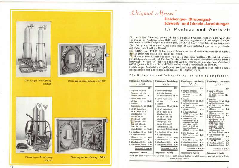 Katalog Messer Frankfurt Schweißen Schneiden Schweißgeräte Schneidbrenner 1930er 