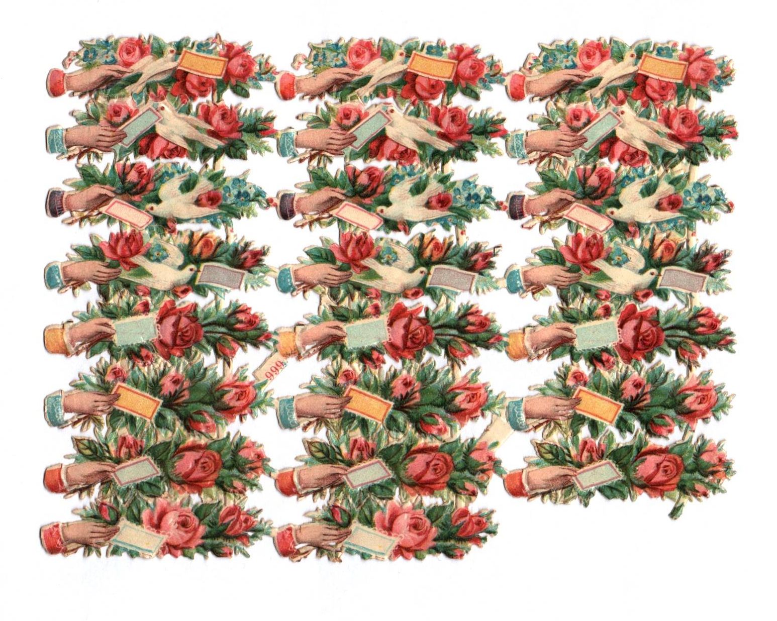 Oblaten Bogenteile No 999 Blumen Hände Taube 