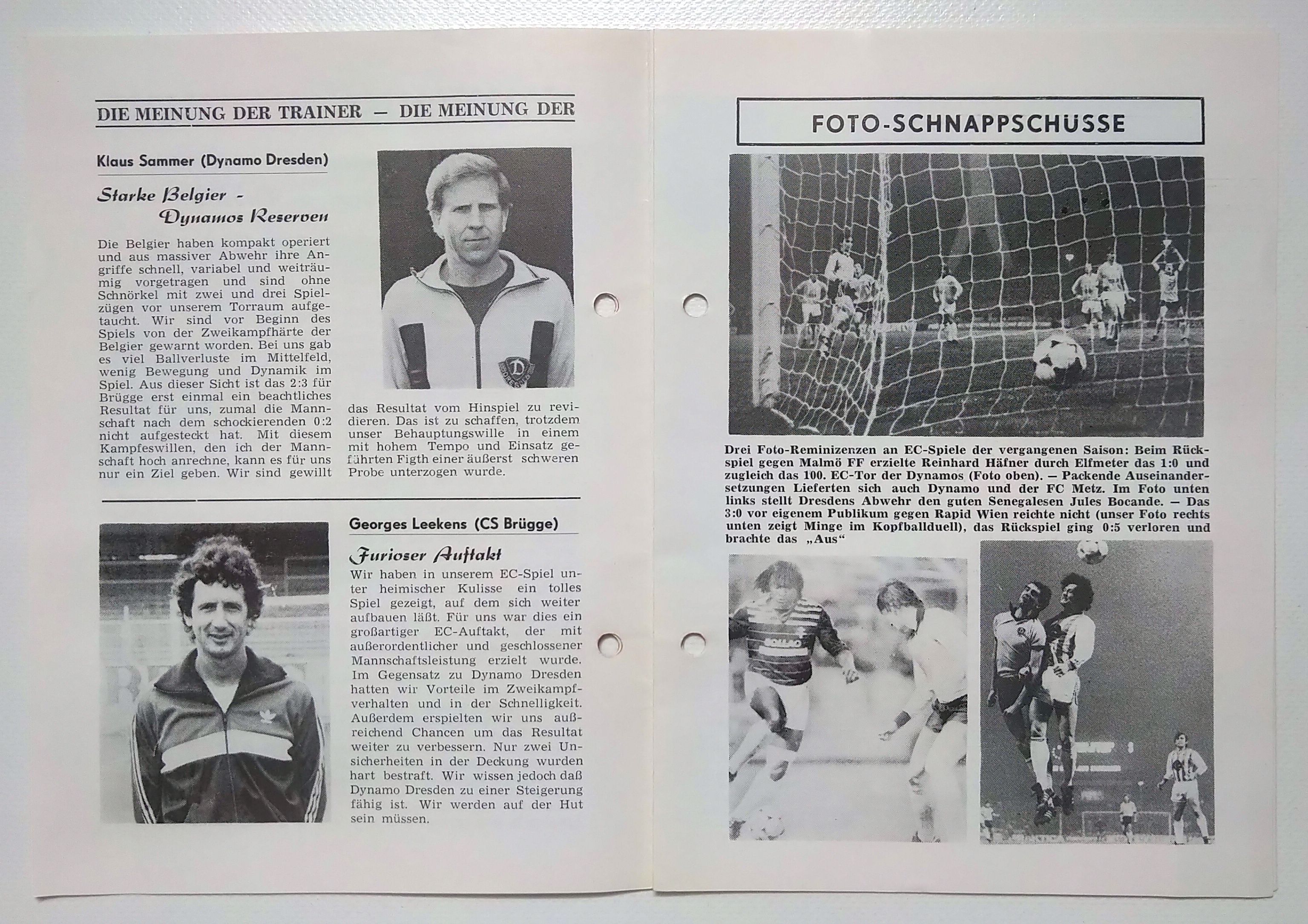 Fußball Programmheft CS Brügge - Dynamo Dresden 1985