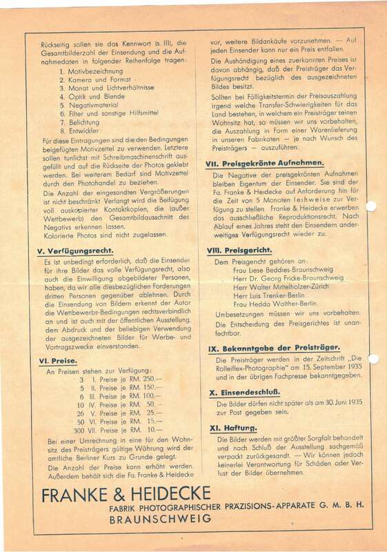 Prospekt Preisausschreiben Rolleiflex Rolleicord 1930er !