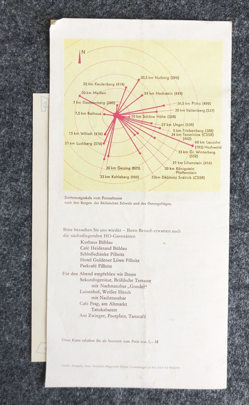 DDR Speisekarten Fernsehturm Dresden Original 1969 Turm Cafe