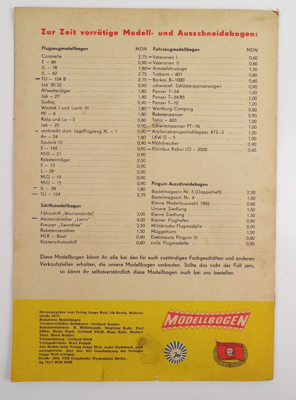 DDR Kranich Modellbogen Moskwitsch 408 Auto Bastelbogen 1966