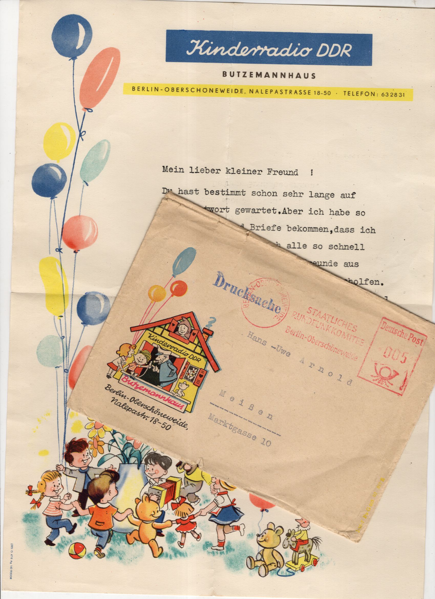 Brief 1963 Butzemannhaus Kinderradio DDR mit Inhalt 