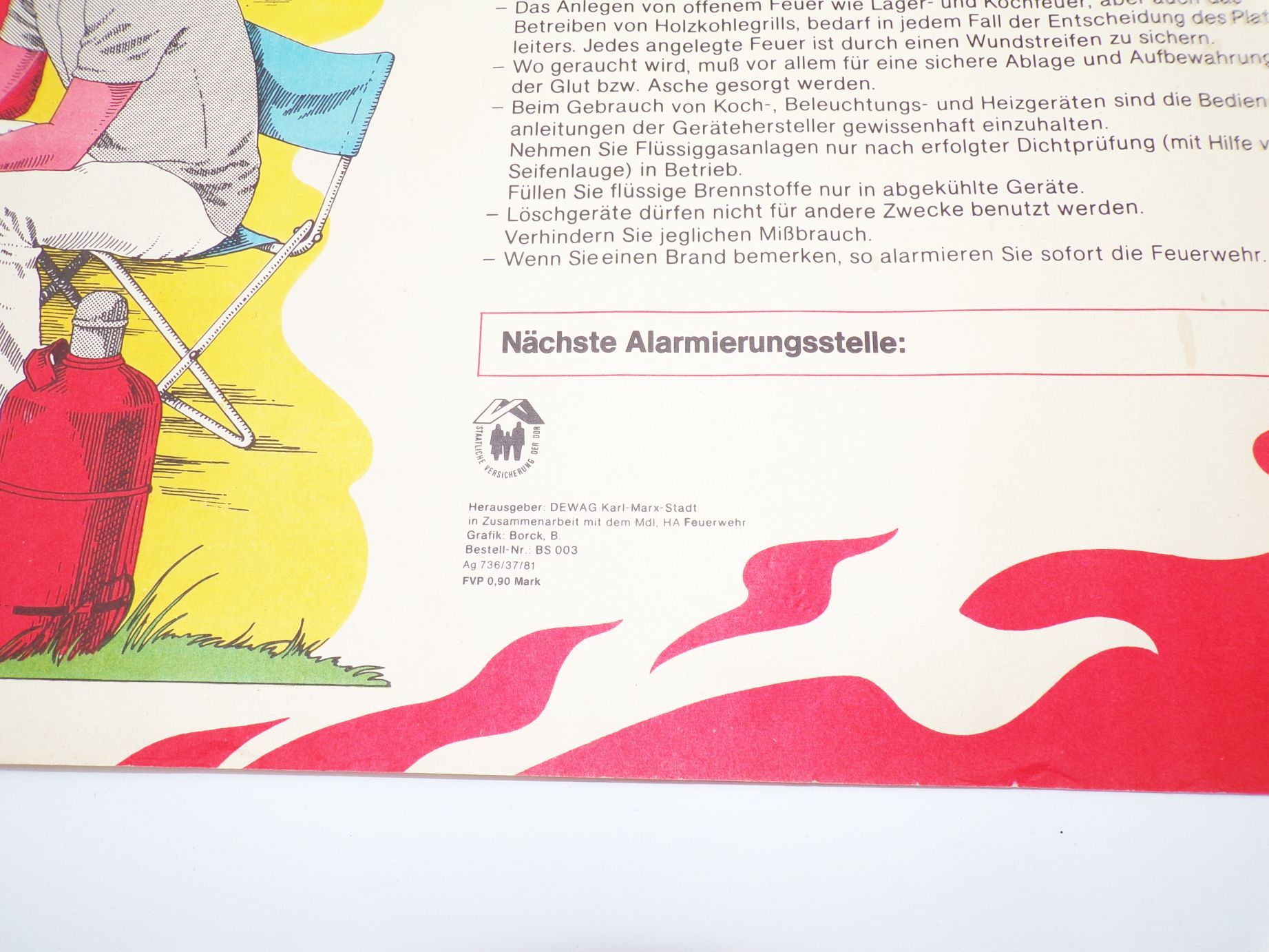 DDR Poster Brandschutz auf dem Campingplatz 1981 Brandschutz Plakat