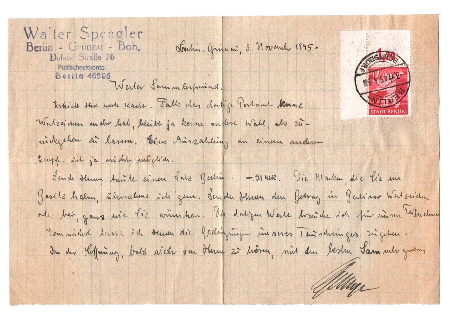 Briefstück Michel Nr 5 a Eckrandstück Berlin Grünau 1945 ohne Umschlag