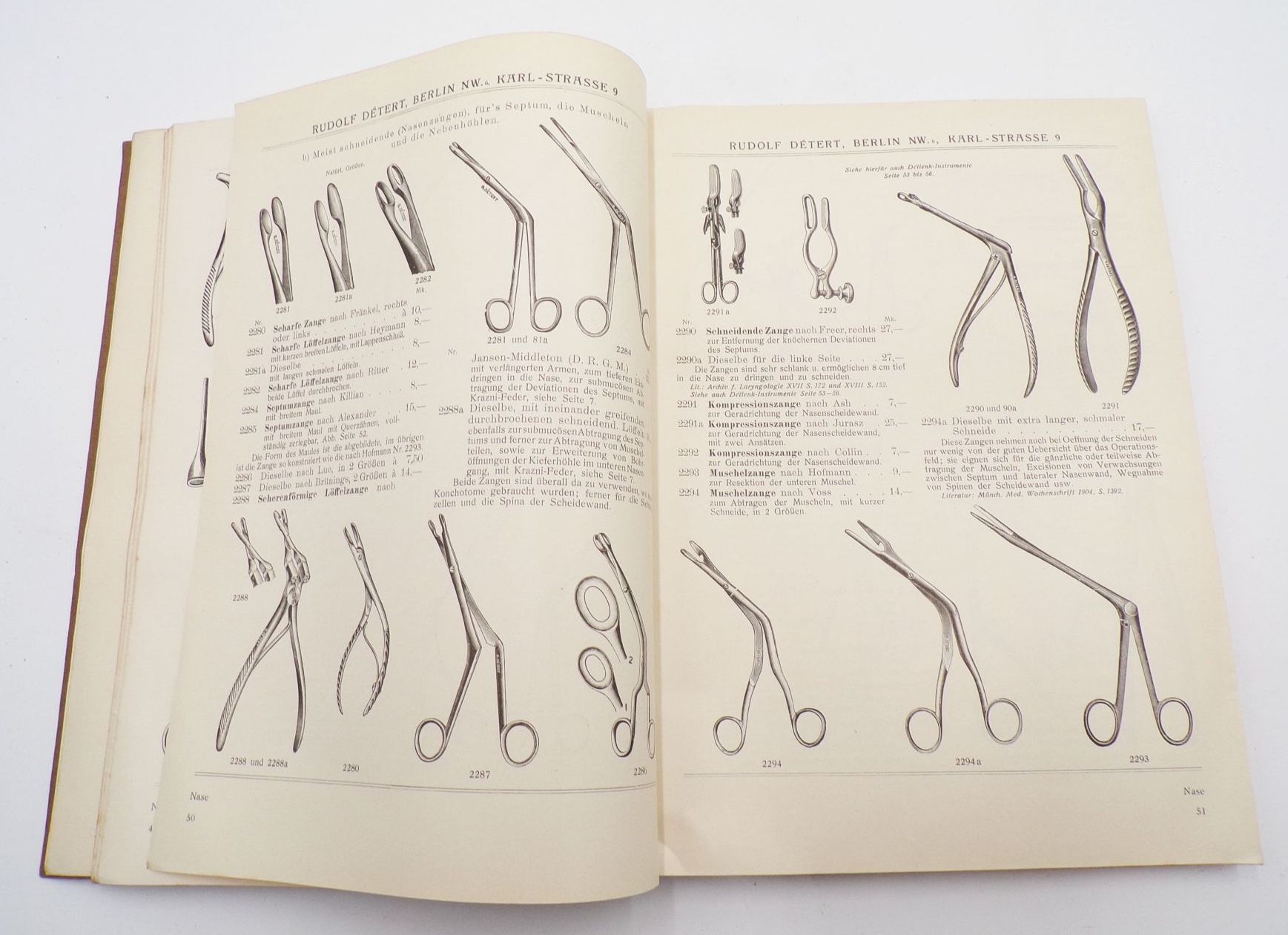 Rudolf Detert Berlin Instrumente für Ohr Nase Hals und Schlund Katalog um 1915