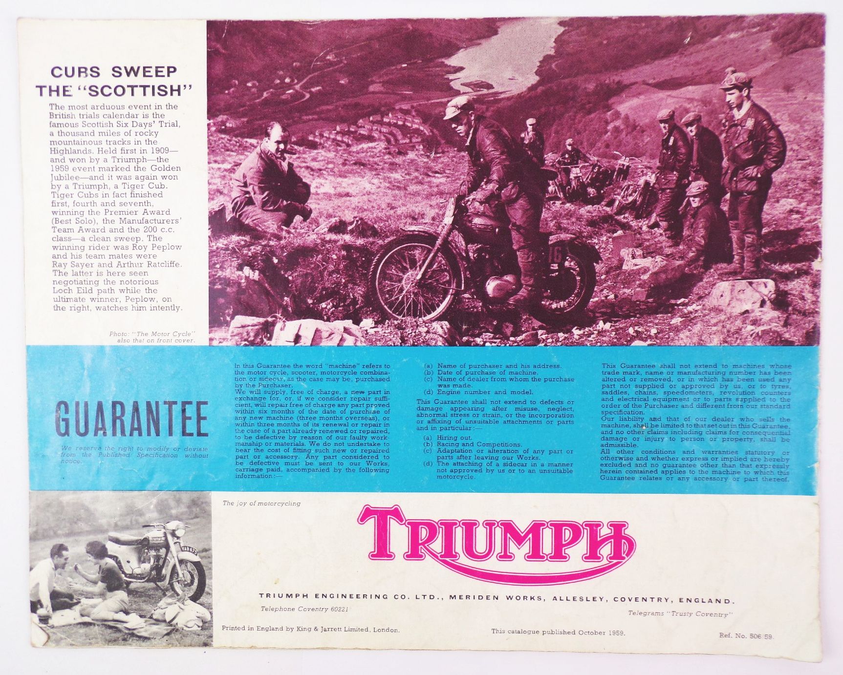 Triumph Motorrad Prospekt 1959 motorcycle Oldtimer 