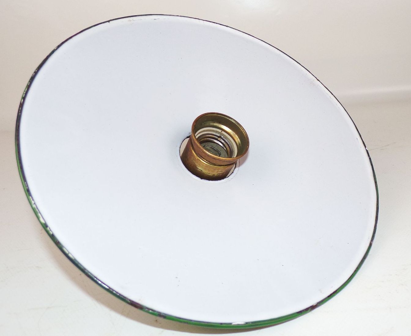 Alte Werkstattlampe Emaille Grün Weiss Rund Pendelleuchte Vintage 