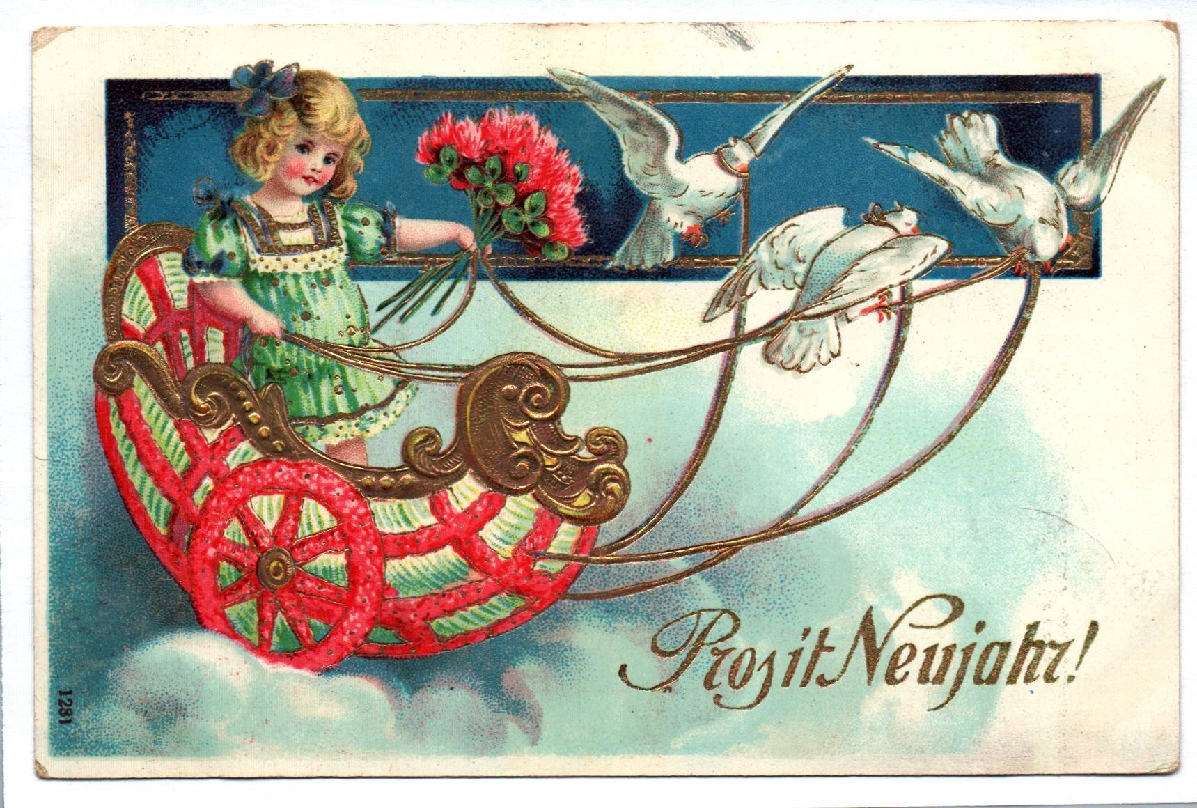 Künstler Ak Mädchen in Kutsche Tauben 1911
