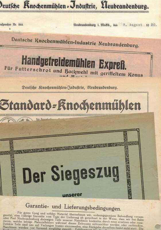 Konvolut Papiere Briefkopf Deutsche Knochenmühle Industrie Neubrandenburg 1920