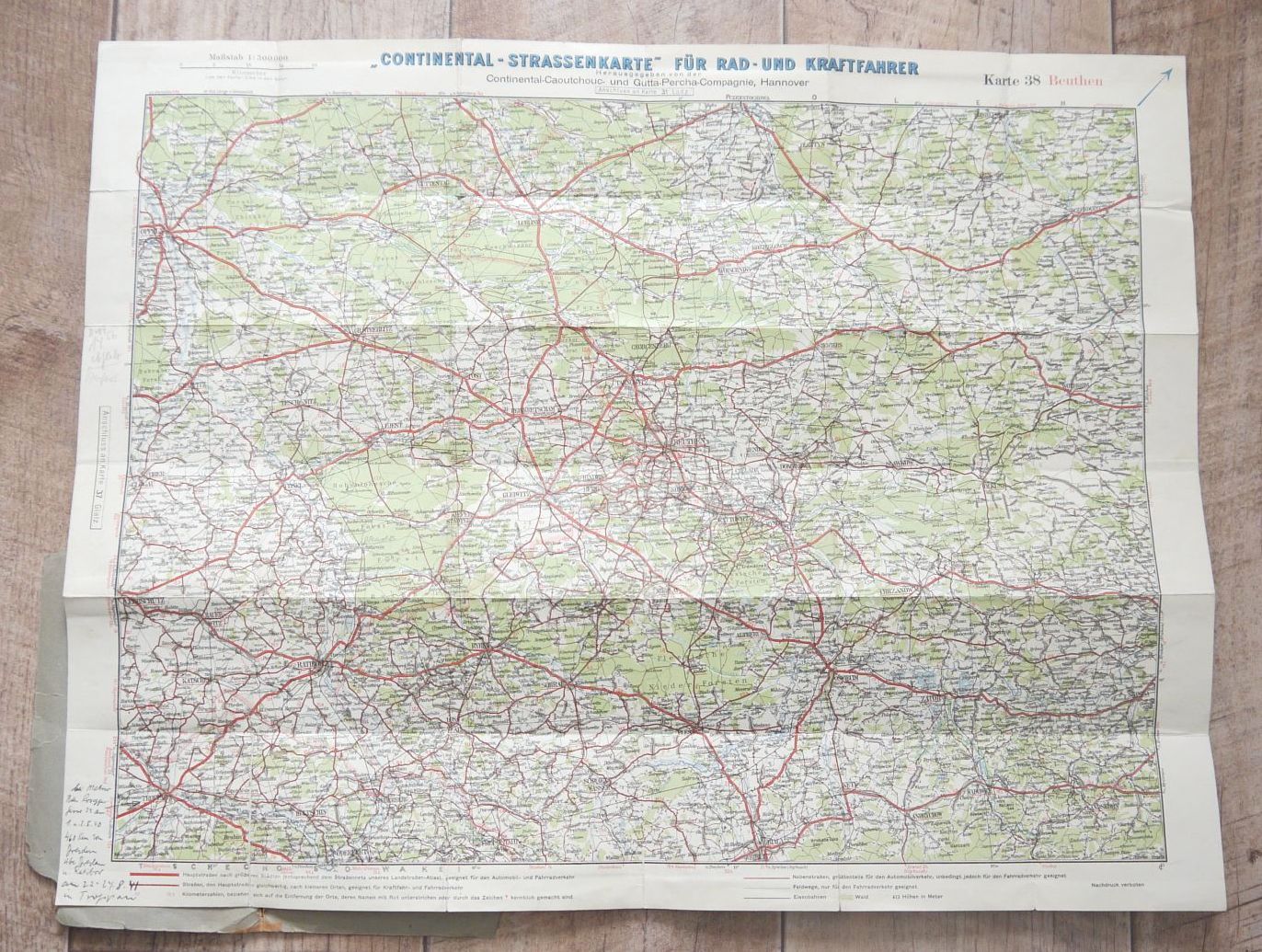 Alte Continental Straßenkarte 38 Beuthen Landkarte Schlesien