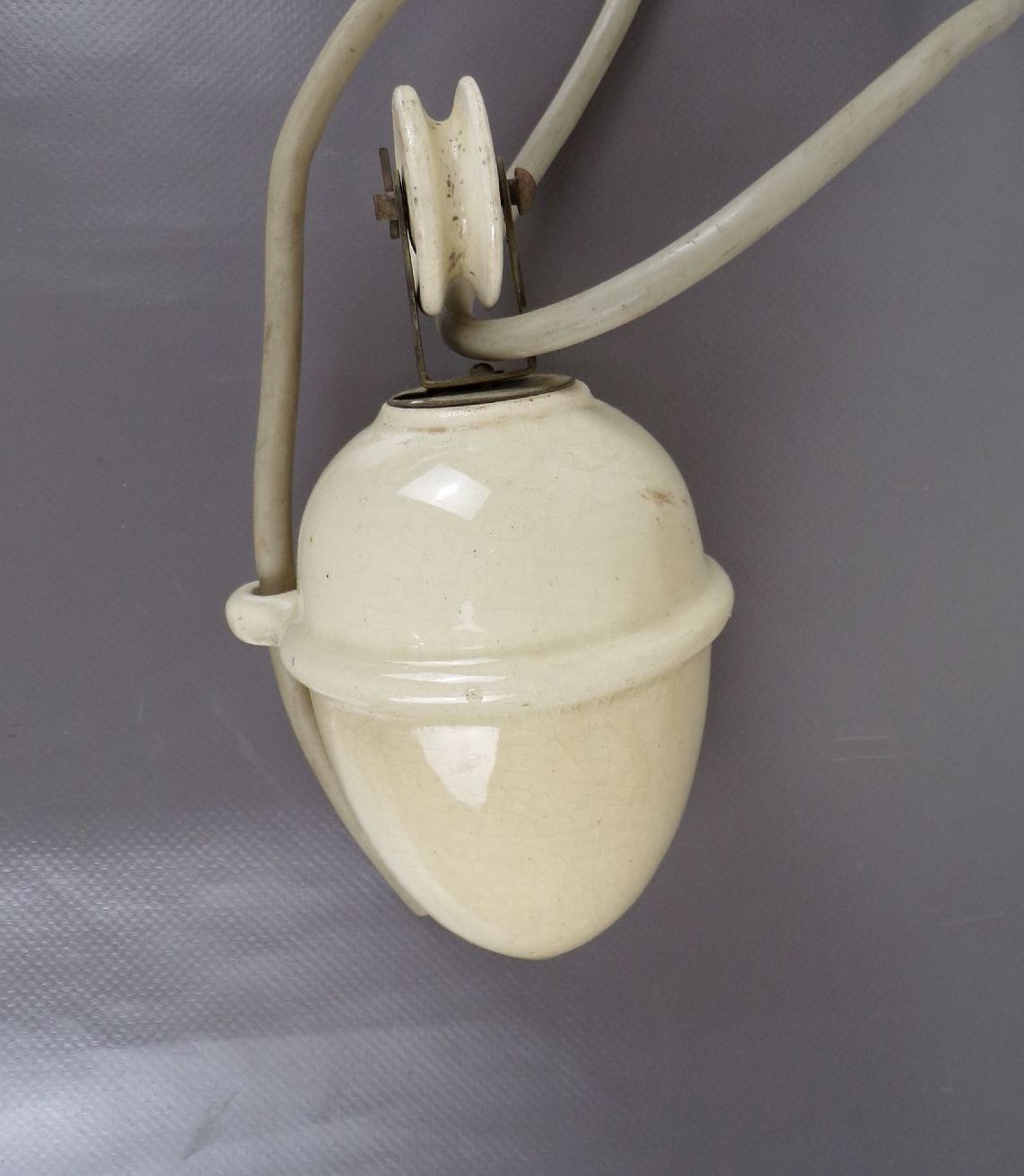 Alter Lampenzug Weiss Steingut Lampenpendel Leuchte Aufhängung