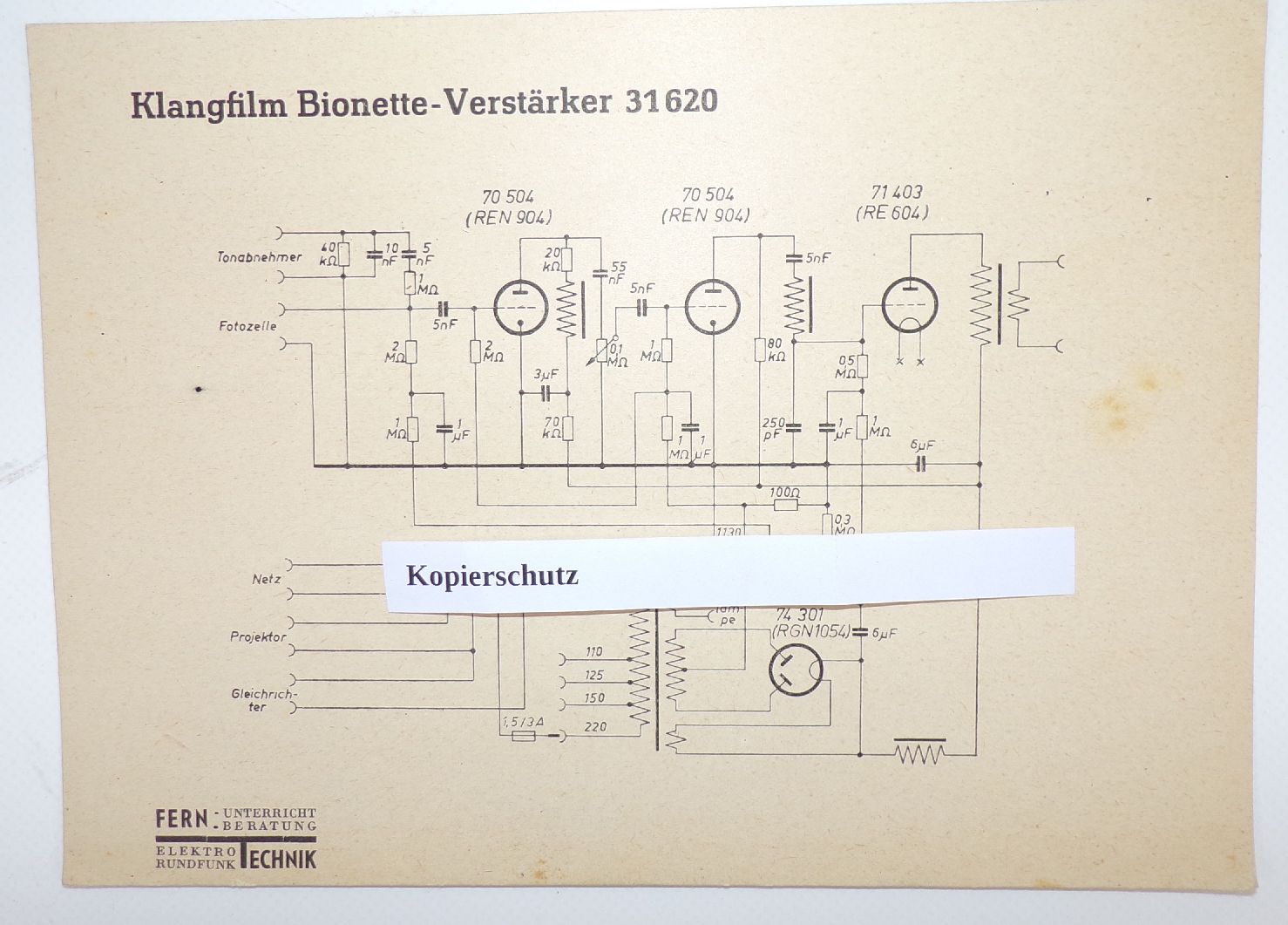 Lichtspielvorführer Tonfilmanlagen Schaltpläne Klangfilm Verstärker Lichtspielhaus Kino
