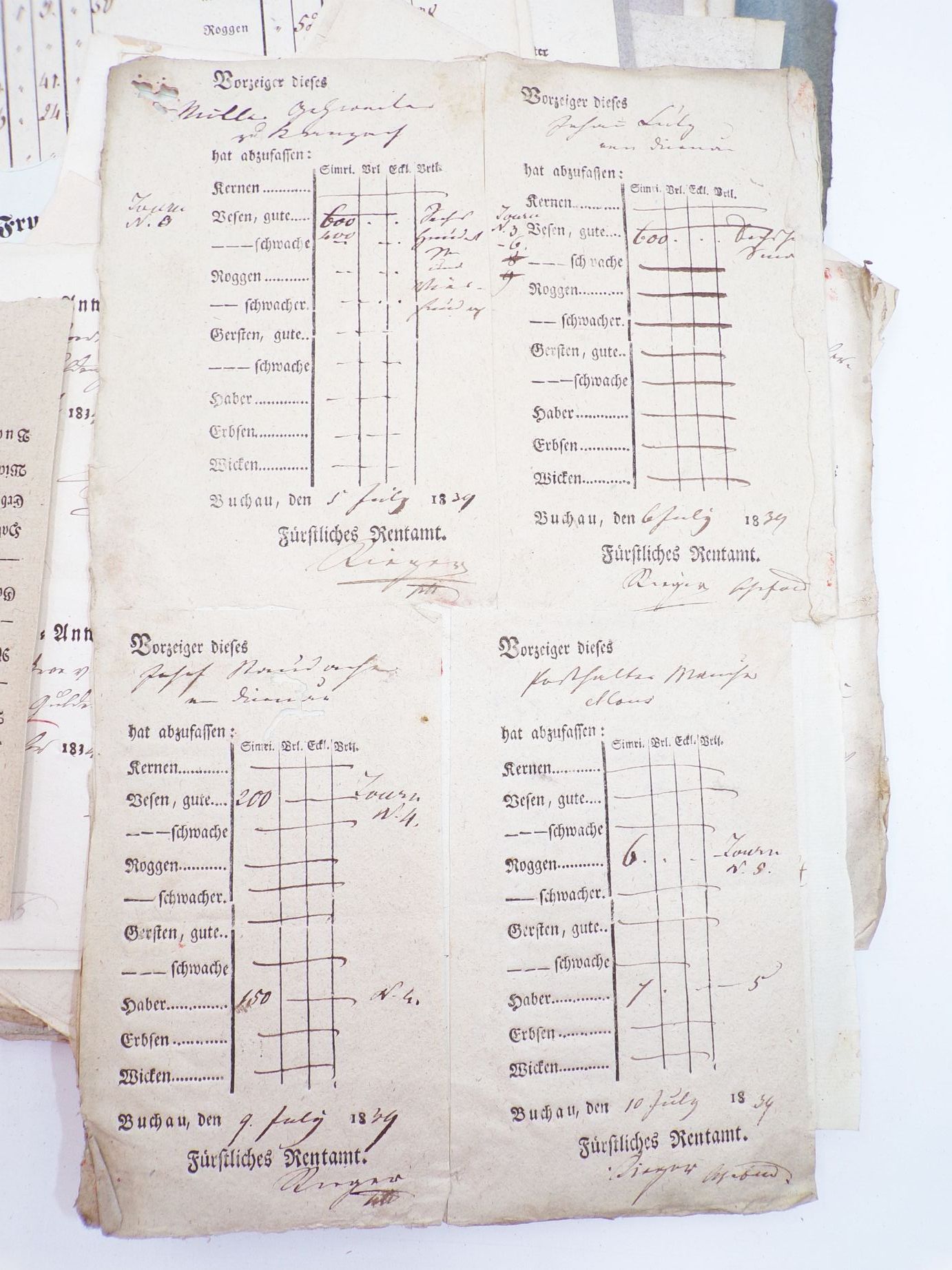 Konvolut Quittungen Getreide Marktpreise Bayern Schwaben um 1834 Zoll Konvolut Quittungen Getreide Marktpreise Bayern Schwaben um 1834 Zoll