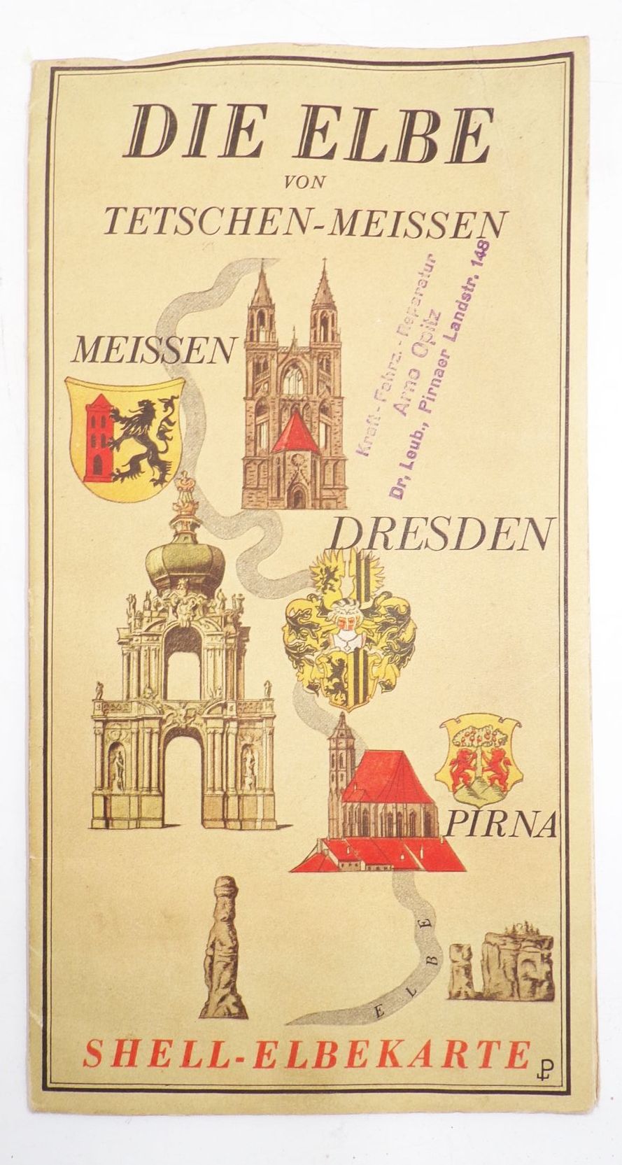 Landkarte Die Elbe von Tetschen nach Meissen Shell Elbekarte