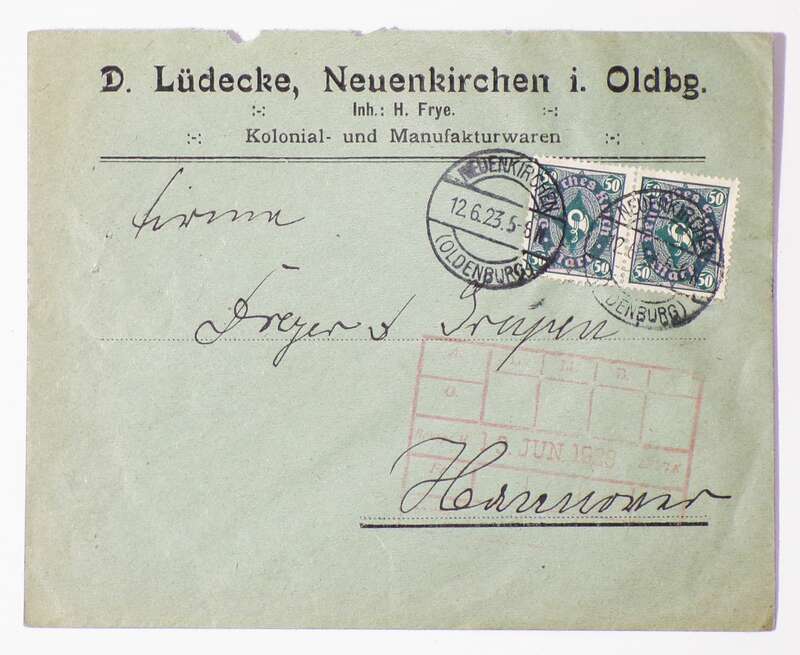 Brief 1923 Lüdecke Neuenkirchen Oldenburg Kolonialwaren Stempel