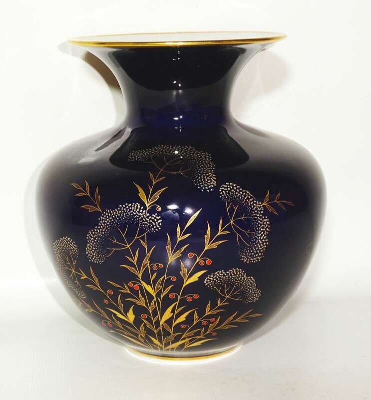 Vase Weimar Porzellan Kobalt Blumen Porzellanvase Gold Dekor