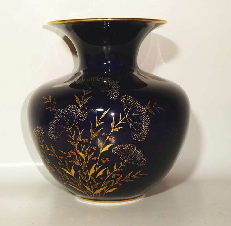 Vase Weimar Porzellan Kobalt Blumen Porzellanvase Gold Dekor