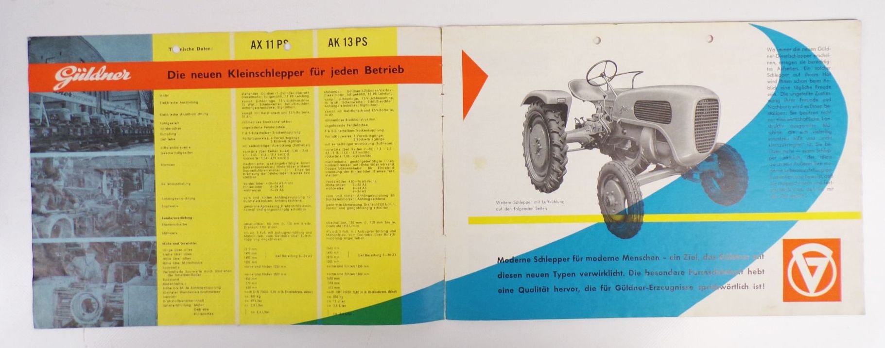 Altes Prospekt Güldner Dieselschlepper 11 bis 22 PS mit Luftkühlung Oldtimer