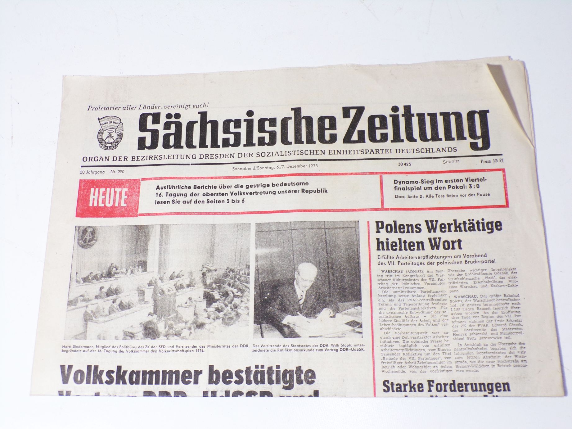 Sächsische Zeitung Nr 290 Dezember 1975 Volkswirtschaftsplan DDR UdSSR