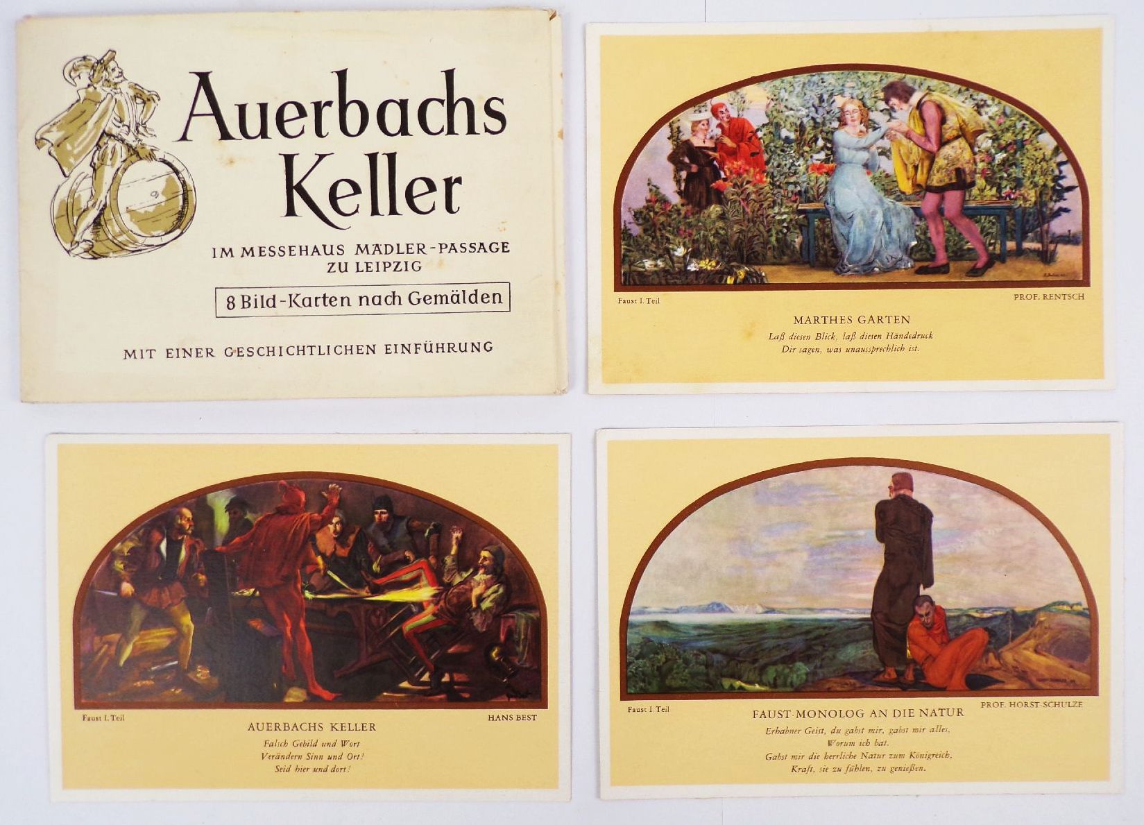 Leipzig Auerbachs Keller 8 Gemälde Postkarten 1964 Leporello Kartenmappe 
