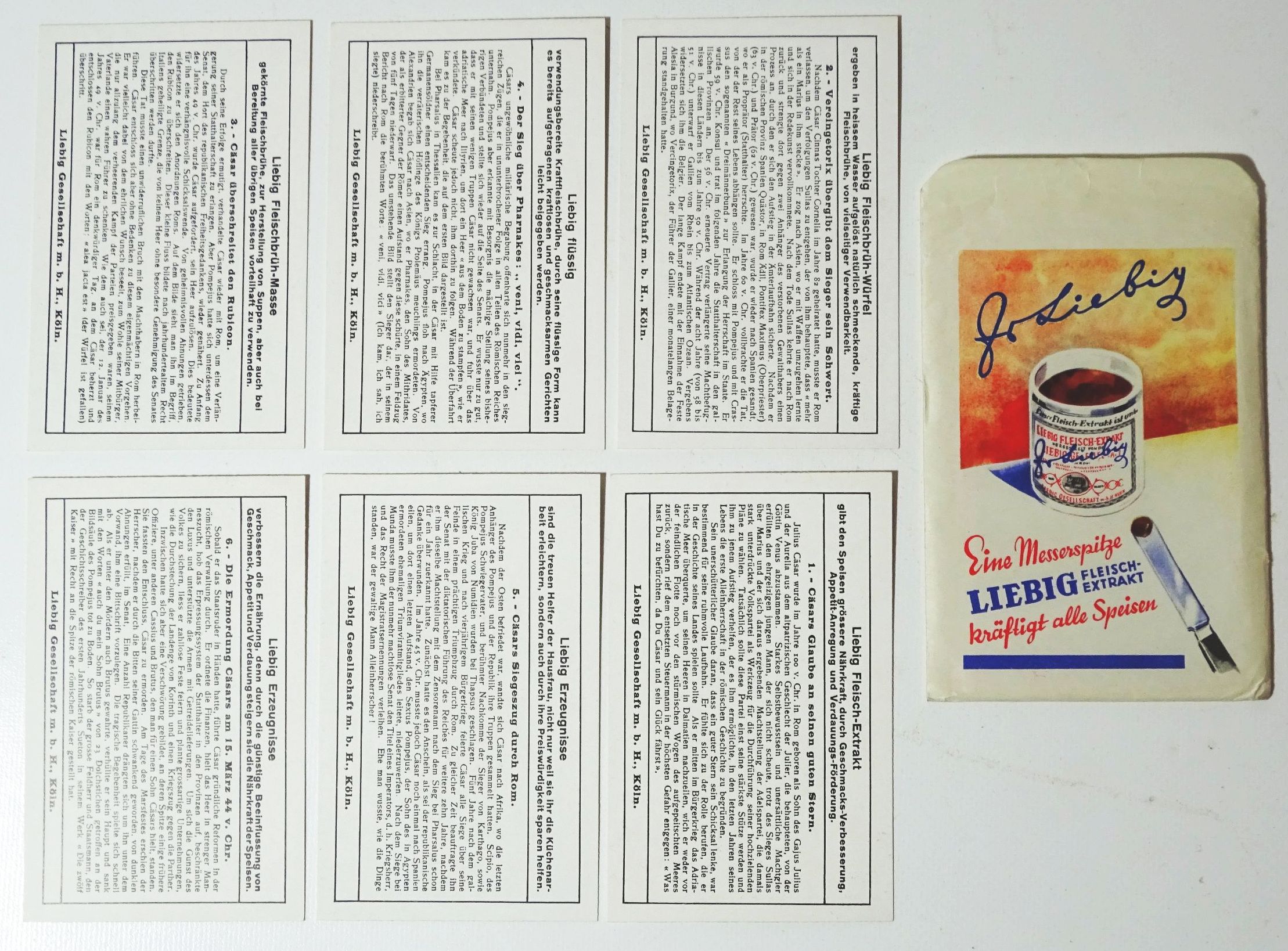 Liebig Julius Cäsar 6 Sammelbilder mit Tüte um 1910 Sammler Liebig Julius Cäsar 6 Sammelbilder mit Tüte um 1910 Sammler