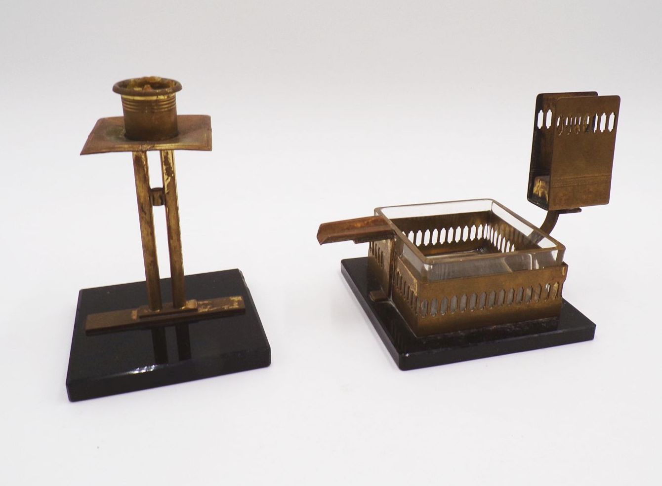 Art Deco Streichholzschachtelhalter Aschenbecher Kerzenhalter Messing 