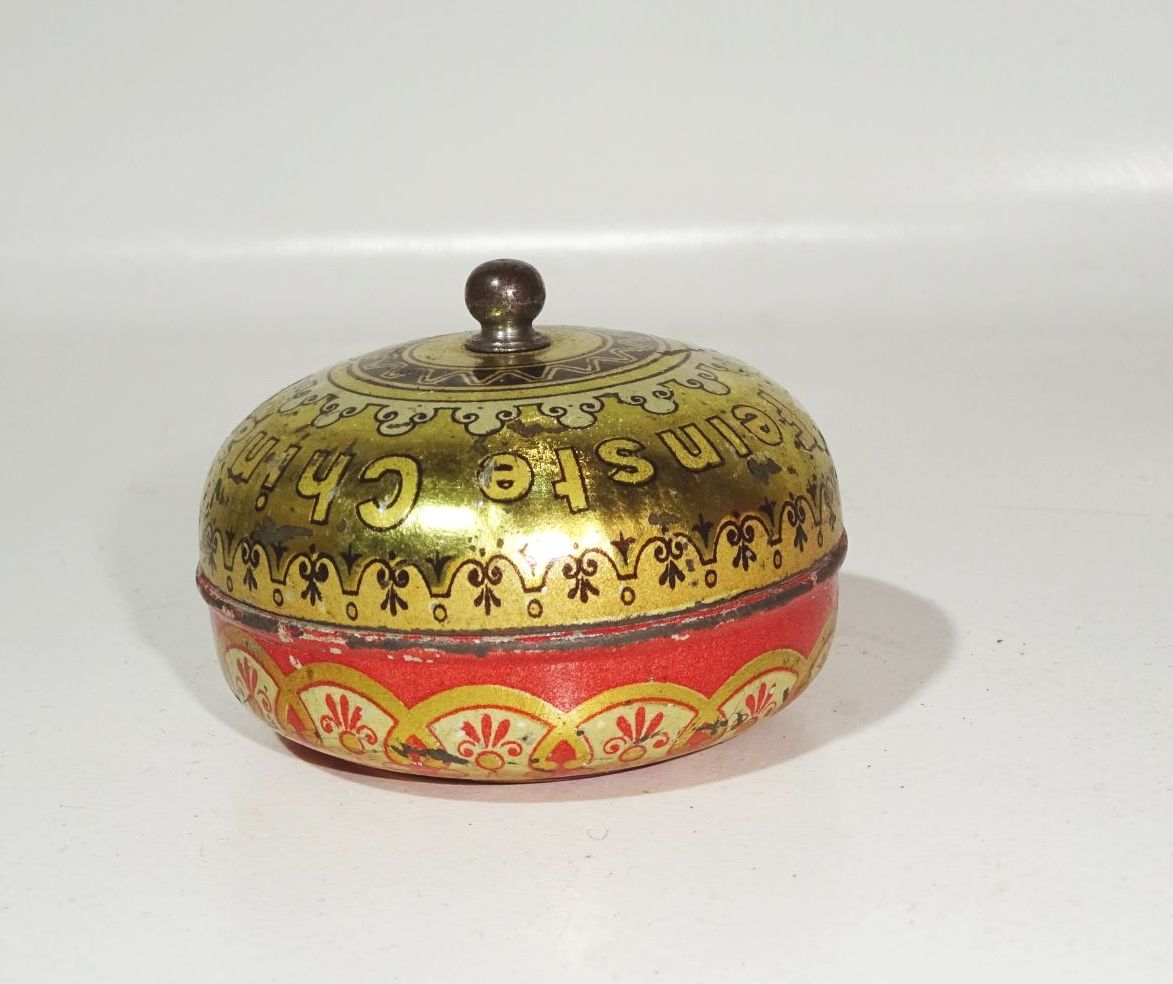 Miniatur Dose Feinste China Pomenade um 1900 Blechdose Pillendose 