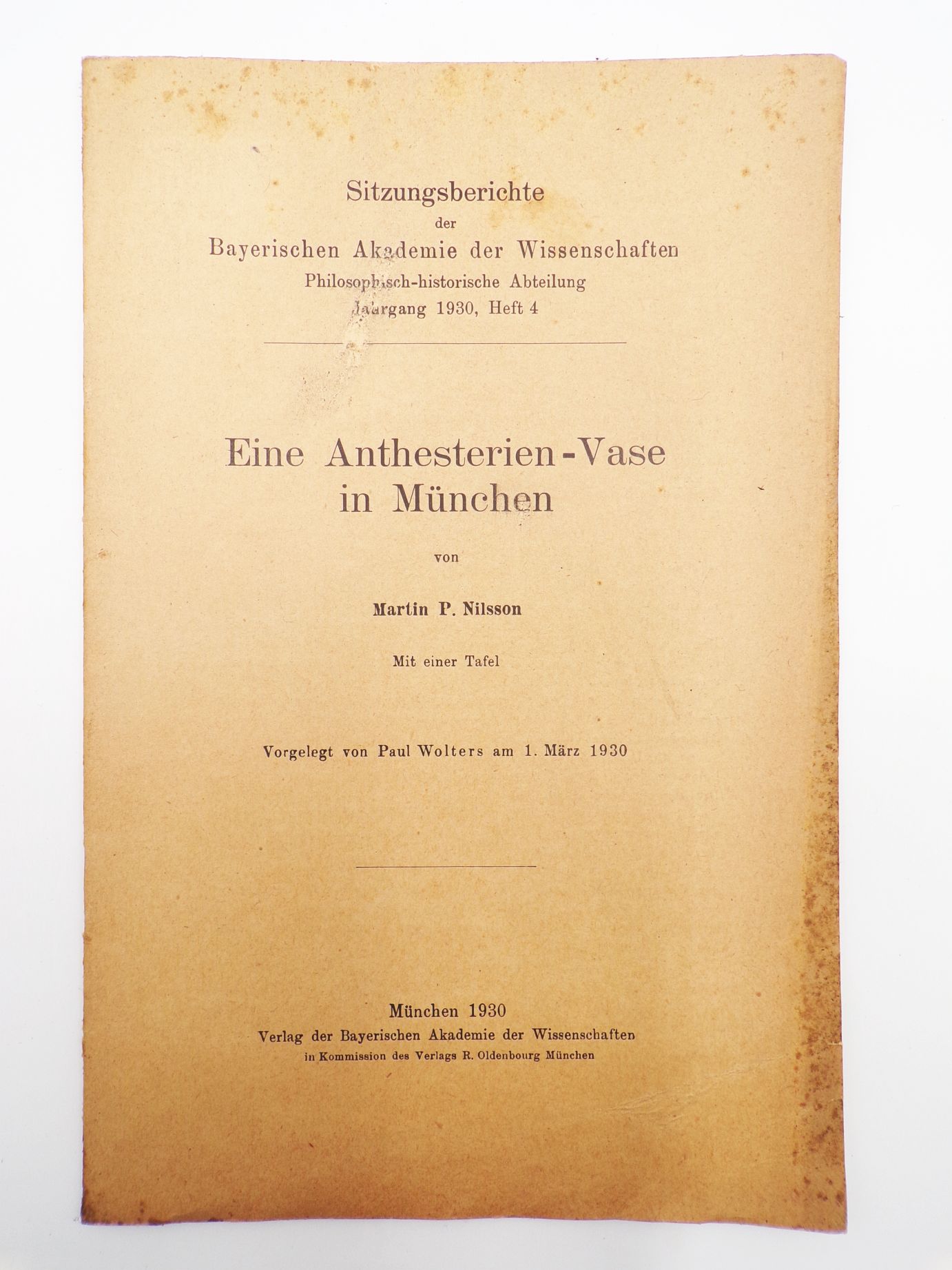 Eine Anthesterien Vase in München von Nilsson 1930 Bayerische Akademie