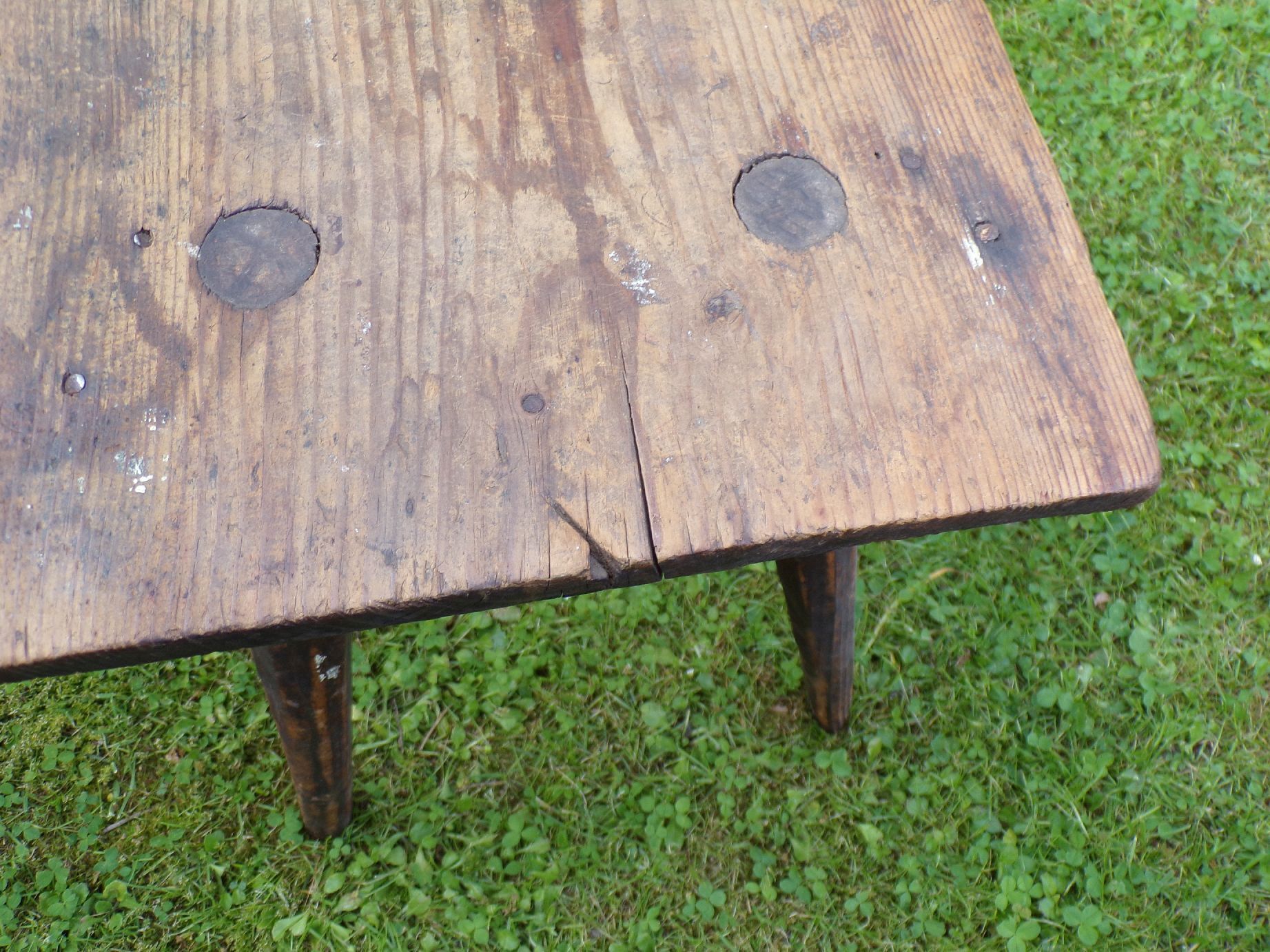 Alter Holzhocker Vierbein Schemel Holz Werkstatthocker