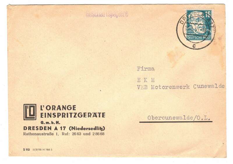 Firmen Brief 1953 L Orange Einspritzgeräte Dresden A17 Geschäftspapiere