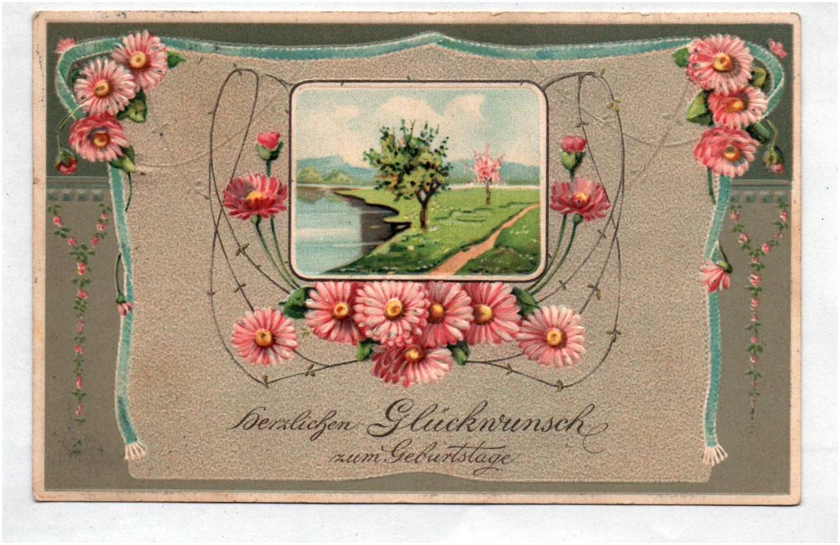Jugendstil Postkarte Blumen 1912 Geburtstag Floral 