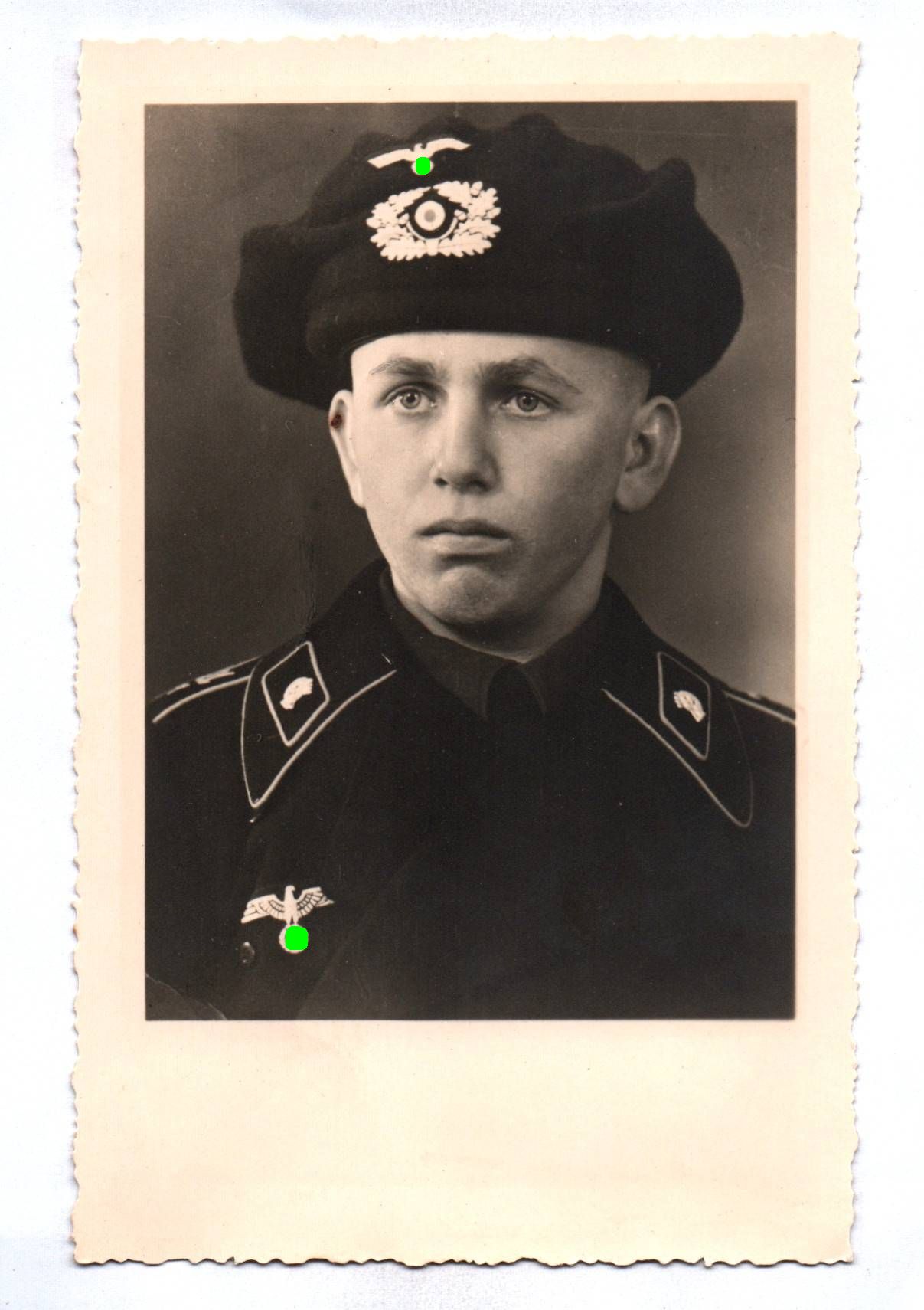 Foto Ak Portrait Panzermann Barett Mütze Totenkopf 2 Wk WW2 