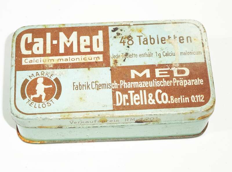 Alte Blechdose Cal-Med Tabletten Dr Tell u Co Berlin um 1930 