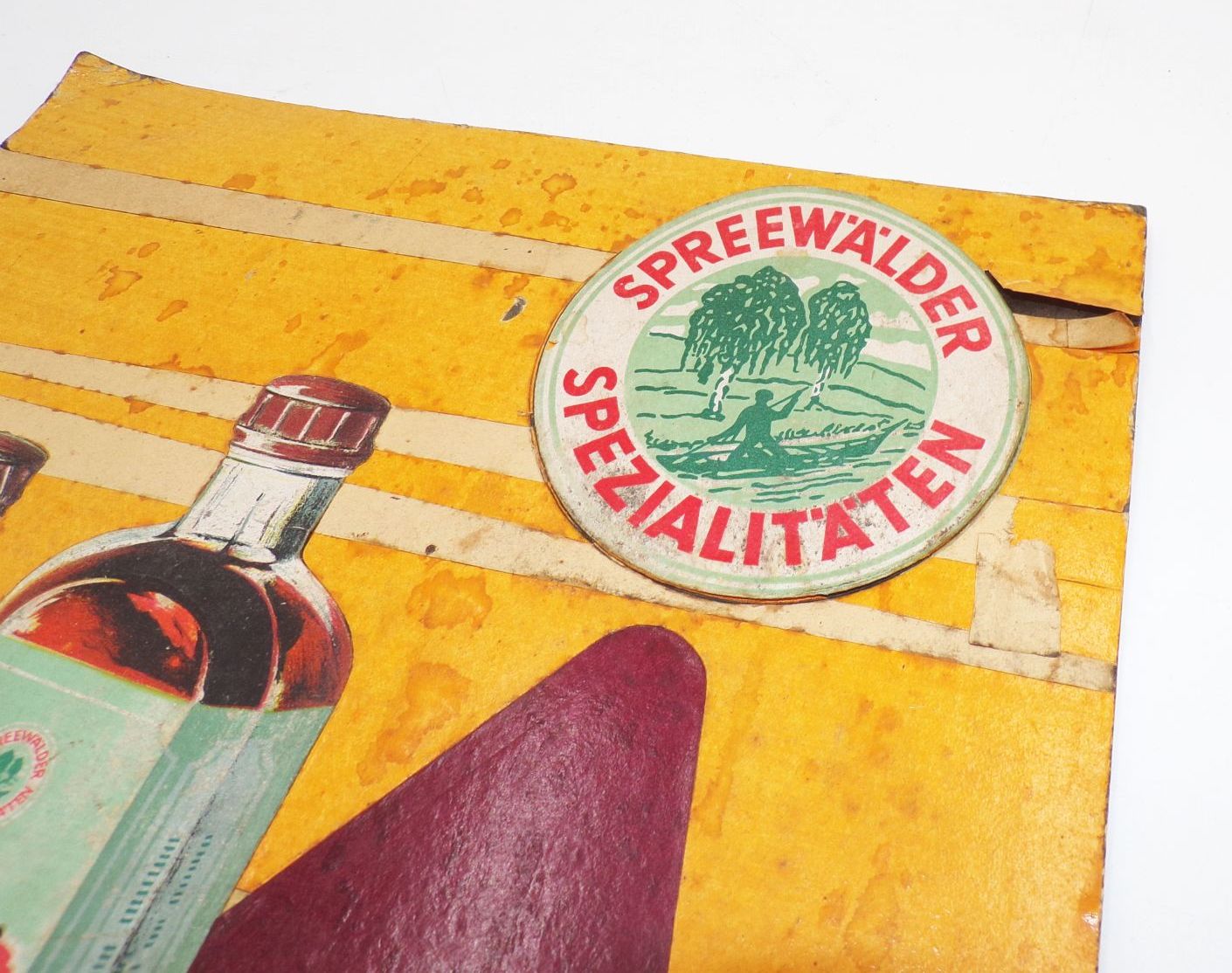 Altes Pappschild Spreewald Spezialitäten Husten Heiserkeit DDR Thymiansirup