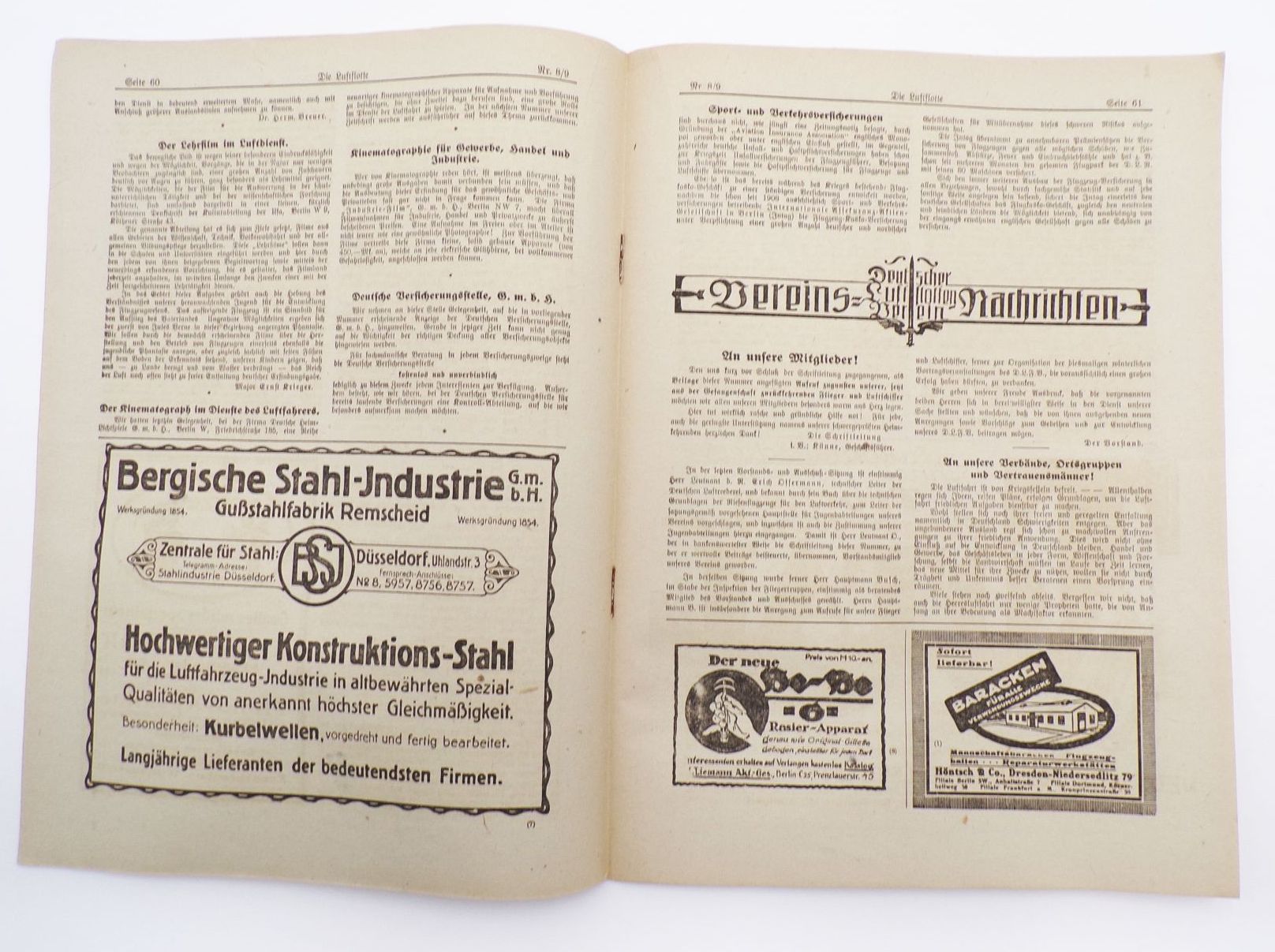 Alte Zeitschrift Die Luftflotte 1919 Nr 8 u 9 Otto Lilienthal Sondernummer 