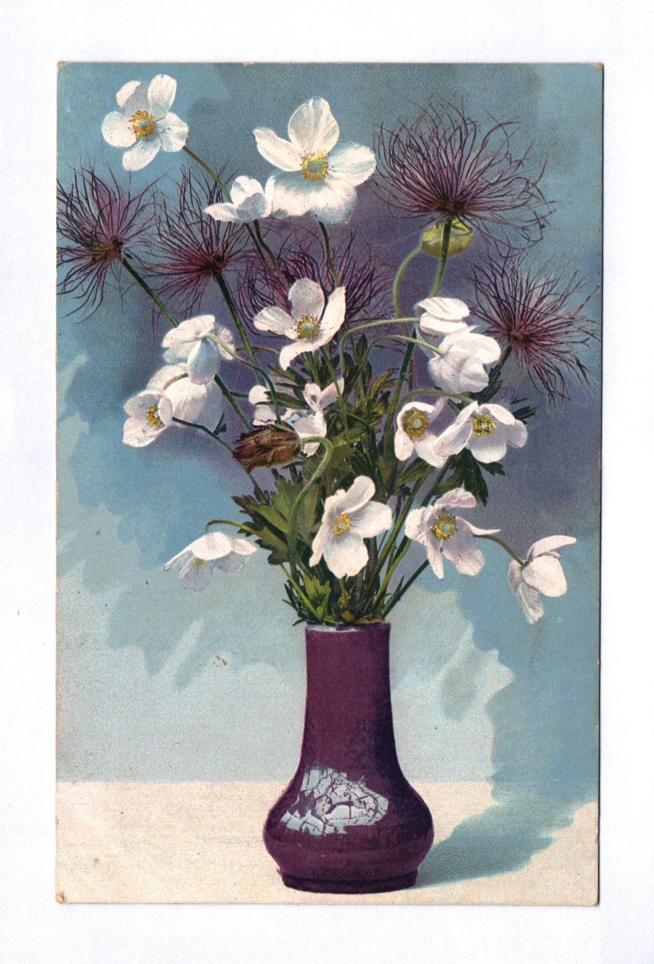 Künstler Ak weiße Blumen Blumenvase 1913