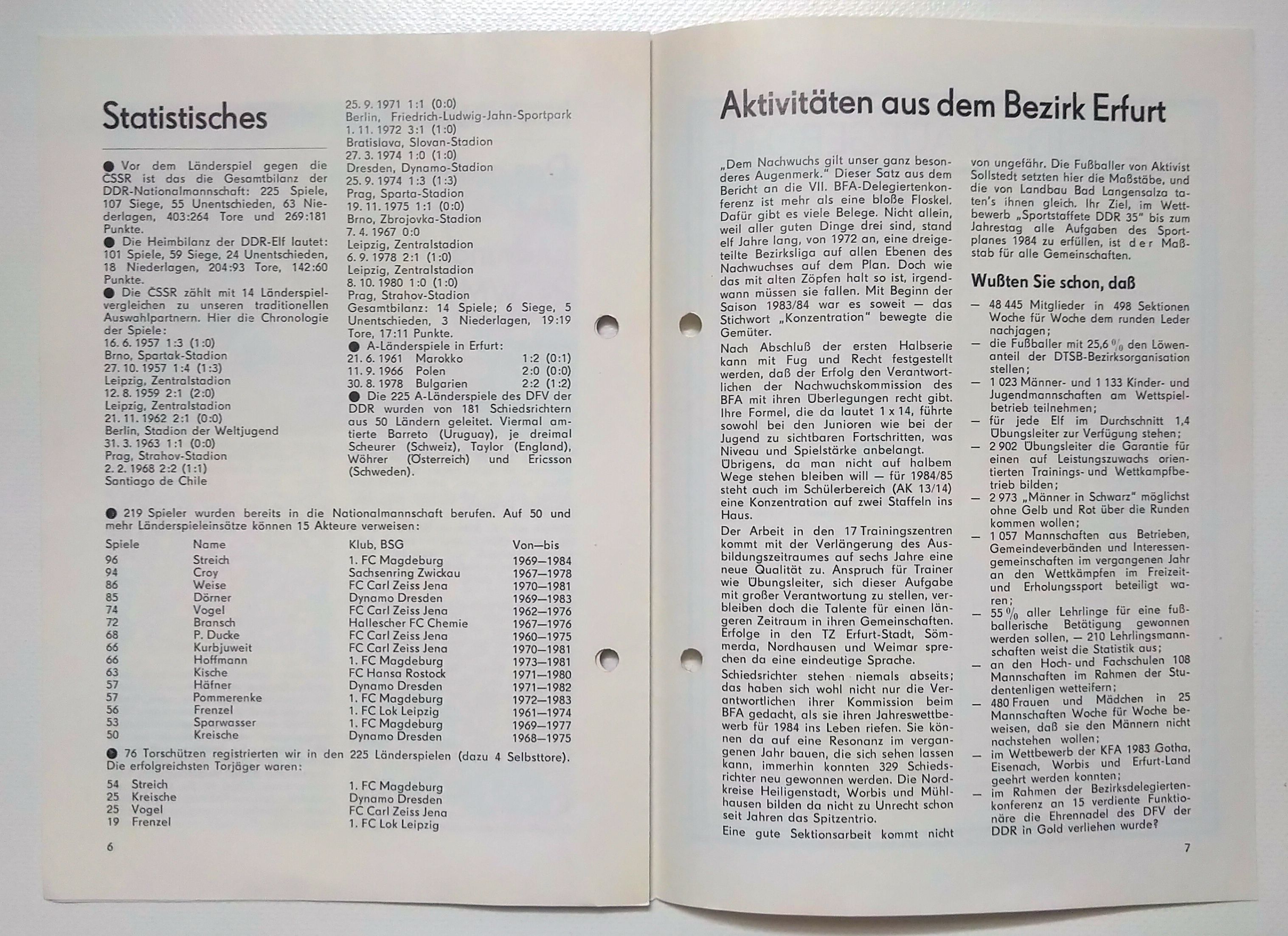 Fußball Programmheft Fußballländerspiel DDR - CSSR 1984