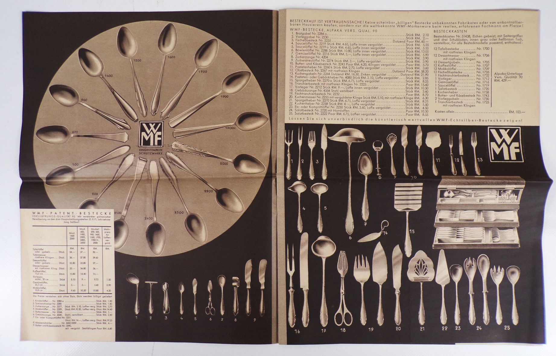 WMF Prospekt Carl Kinzel Kempten um 1935 Bestecke Dekoration 